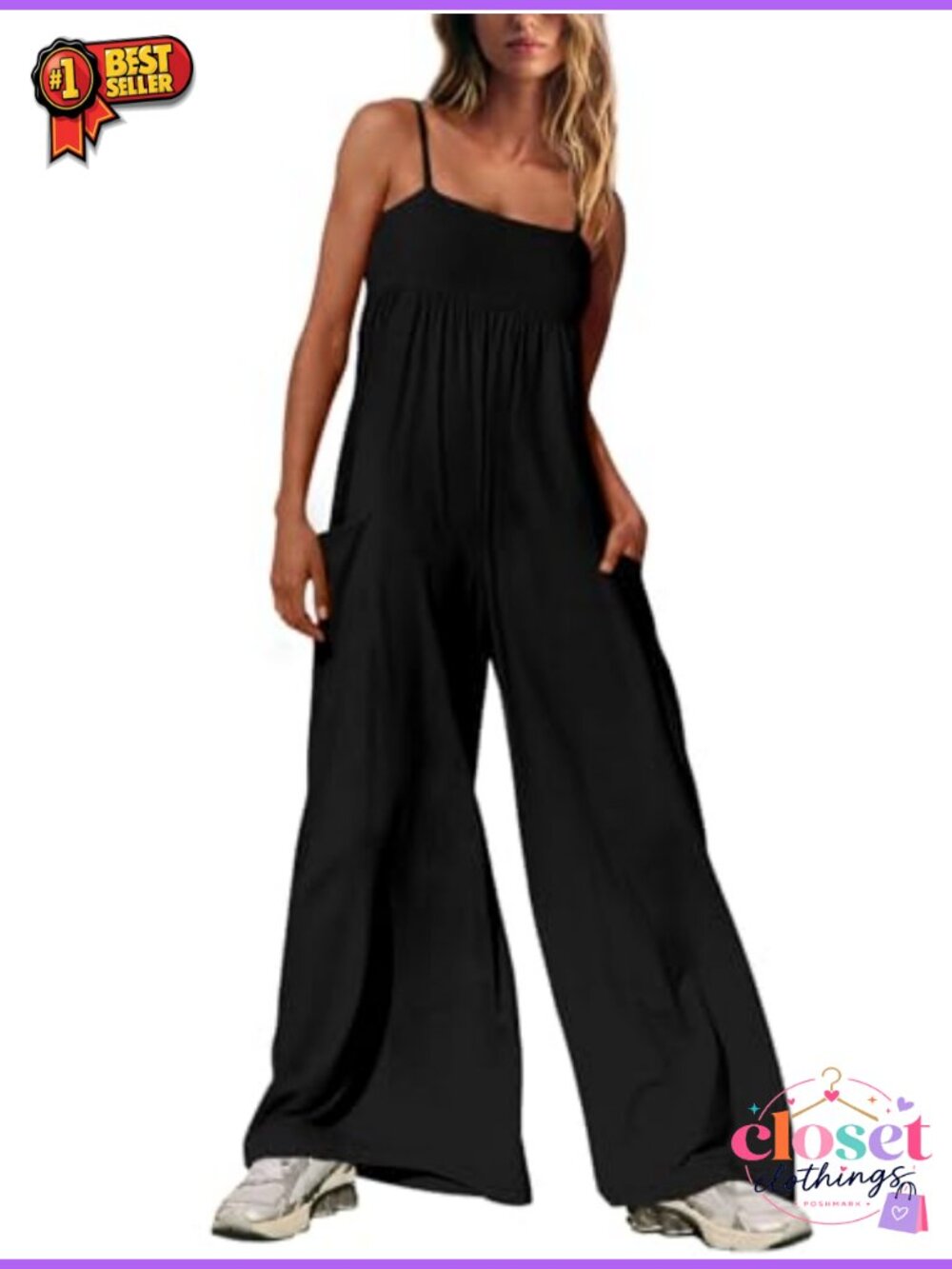 Women's Wide Leg Jumpsuit Sleeveless Square Neck Adjustable Spaghetti Strap